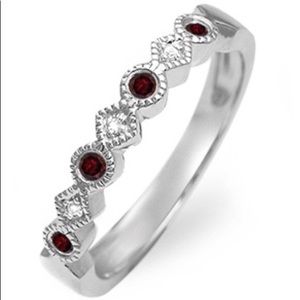 Garnet & diamond 10K white gold ring